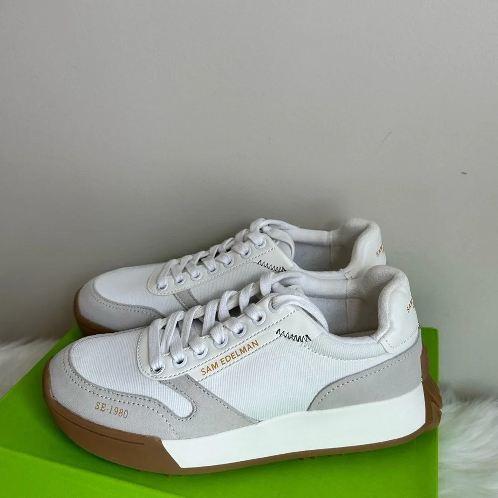 NIB Sam Edelman Layla Suede and Nylon Fashion Sneakers White Multi size 7.5 - Picture 4 of 16